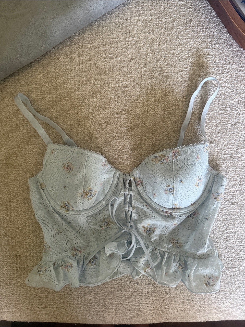 Forever 21 Pale Blue Floral Lace-Up Bustier